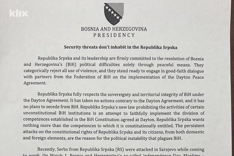 Skandalozni “non paper” Željke Cvijanović: Laži o zastavama Hamasa i Hezbolaha te napadima na Srbe u Sarajevu